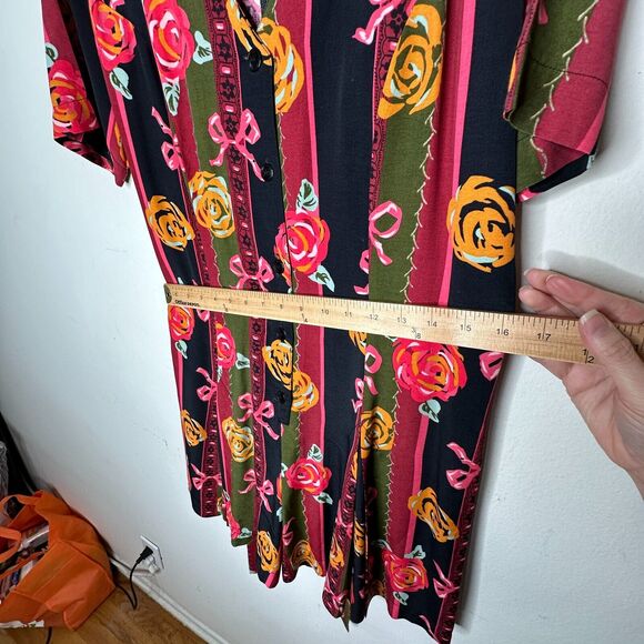 NWT RARE Vintage Dead Stock Black Green Stripe Red Rose Pink Bow Romper Medium - Picture 7 of 9
